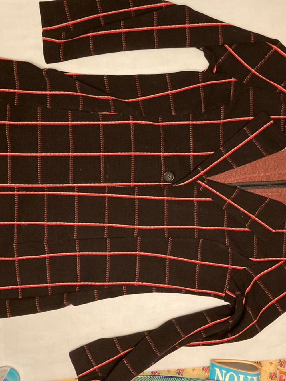 Avec Les Filles Windowpane Coat Black Red L